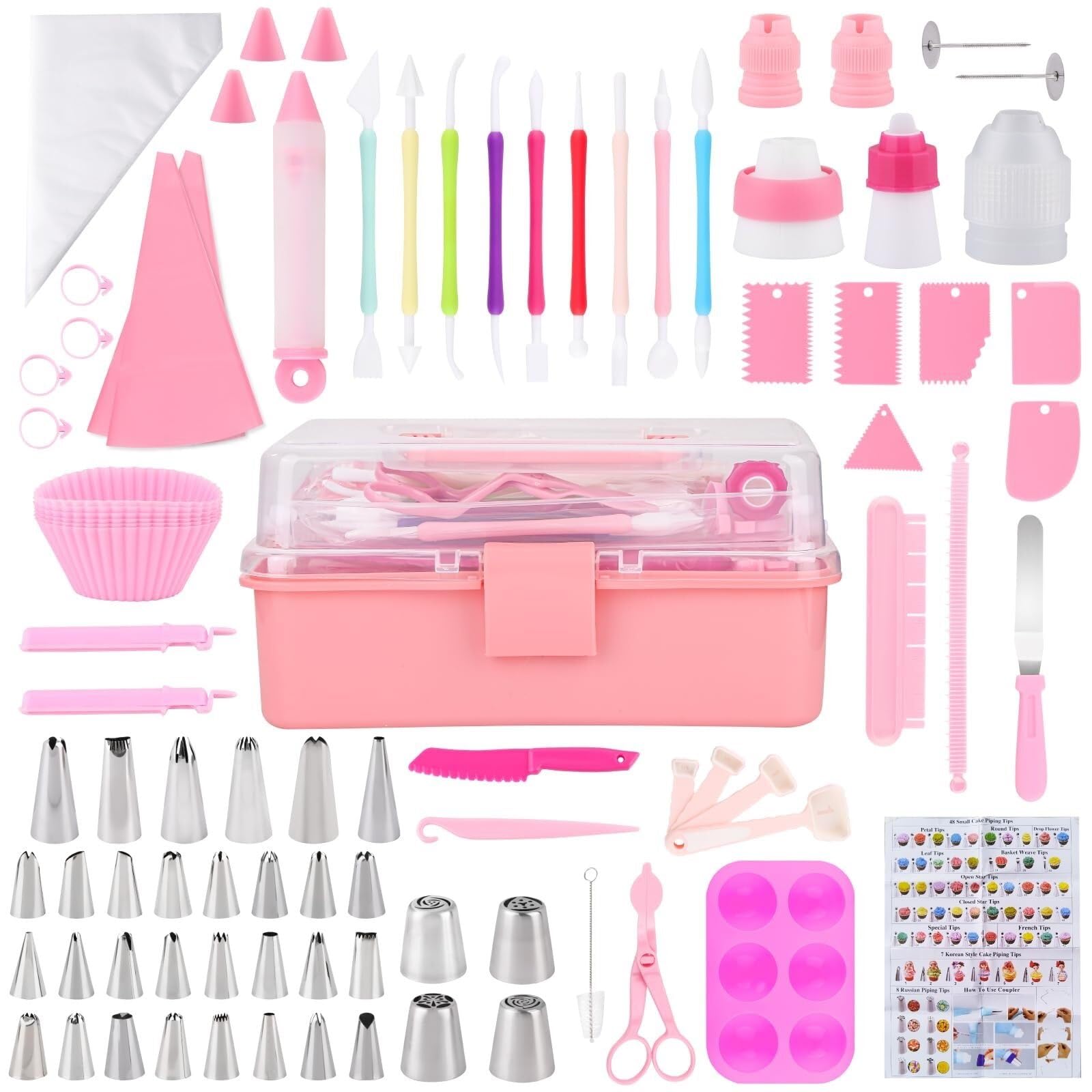 spritztülle Werkzeugset for Kuchendekoration, 138-teilig, Backzubehör inklusive Spritzbeutel und Spitzen-Set, Spritztüllen-Set, Pink tüllen(Pink (138 PCS))