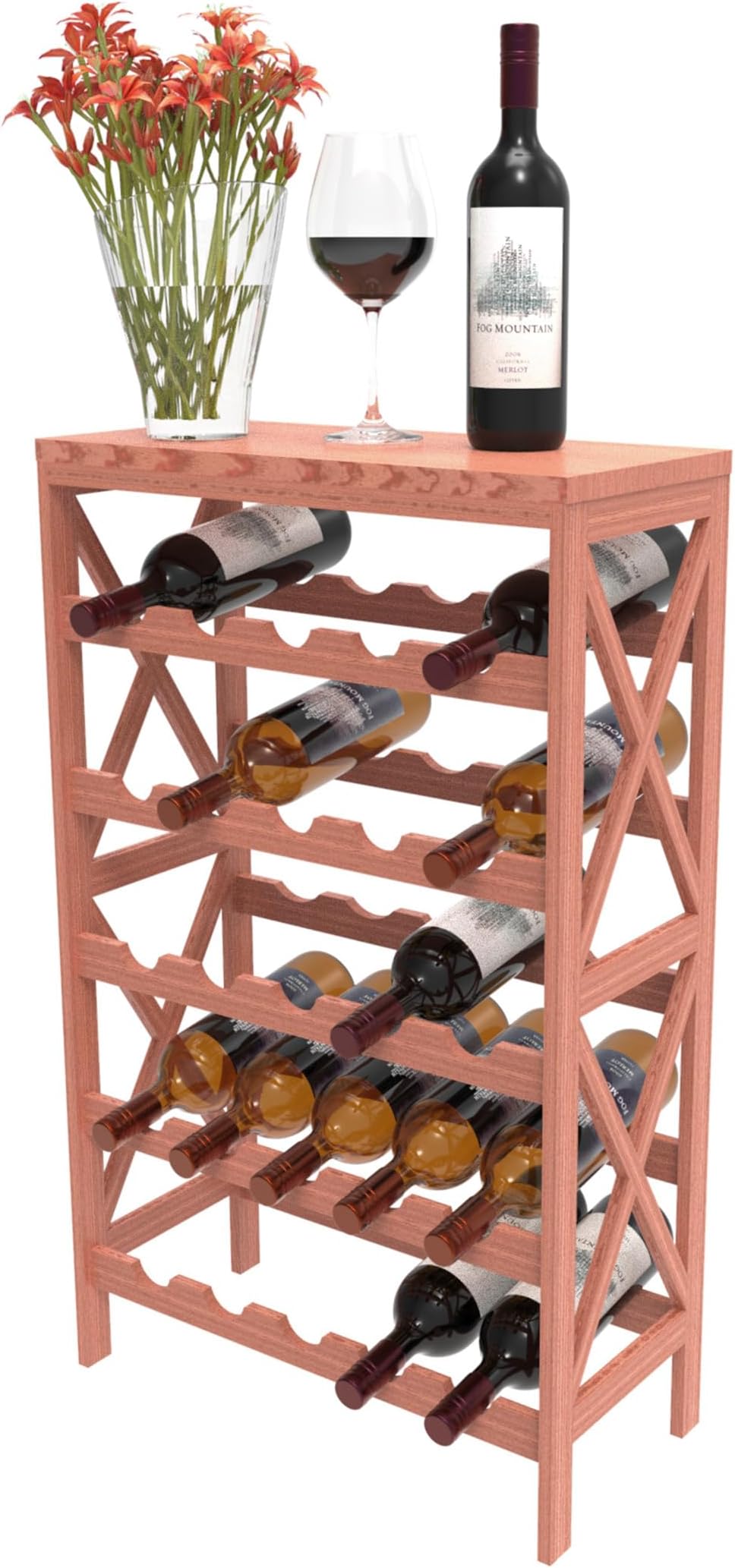 Rustic Wine Rack-Space Saving Free Standing Wine Bottle Holder For Kitchen, Bar, Dining Or Living Rooms- Classic Storage Shelf By Lavish Home,Brown