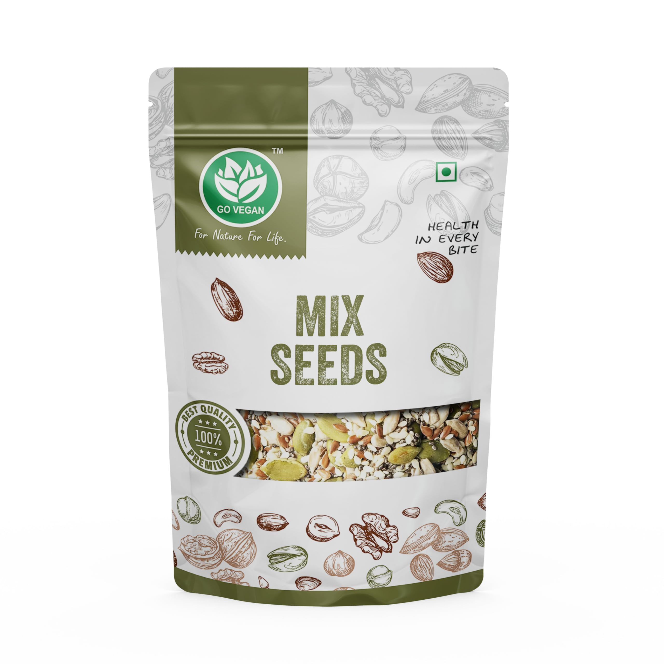 Go Vegan Mix Seeds For Eating 200g | 5 in 1 Super Seeds Mix of Sunflower, Pumpkin, Flax, Watermelon & Chia Seeds