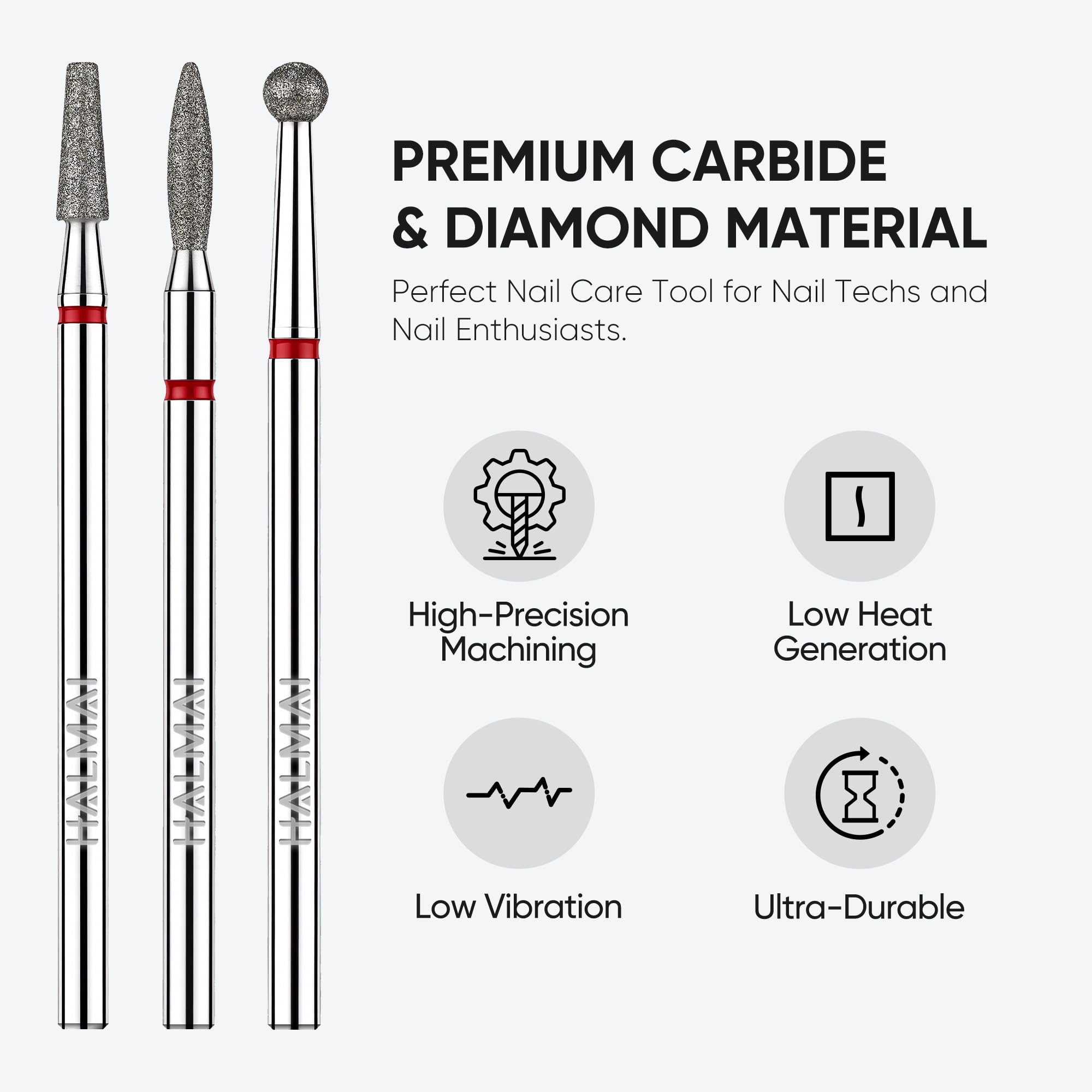 HALMAI Set 3 Frese per Unghie 3/32", Punte Diamantate per Cuticole, per Lima Elettrica, Strumenti Professionali Manicure Pedicure per Unghie Acrilico e Gel, Kit Casa e Salon