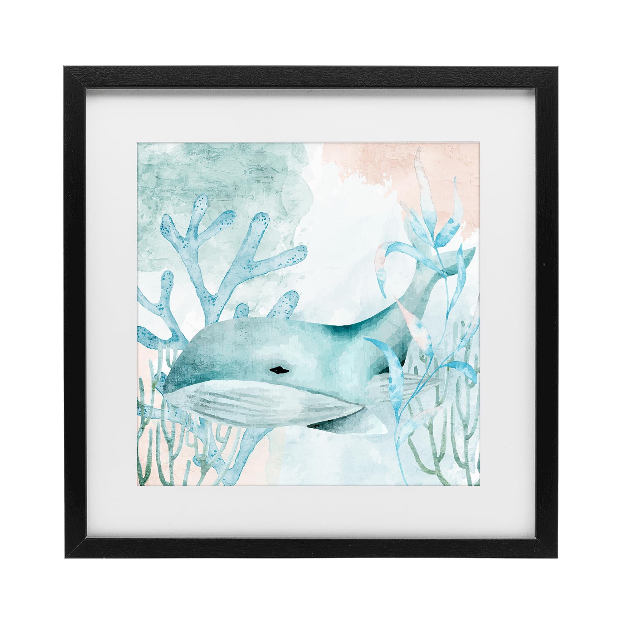 Stupell Industries Midnight Black (Textured) 'Whale Sea Swim'| Framed Print Under Glass