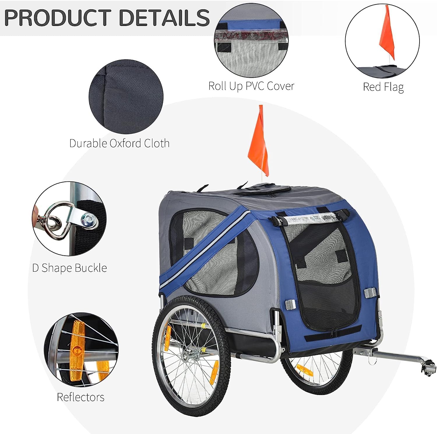 Folding Dog Bike Trailer Pet Cart Carrier for Bicycle Travel in Steel Frame with Hitch Coupler