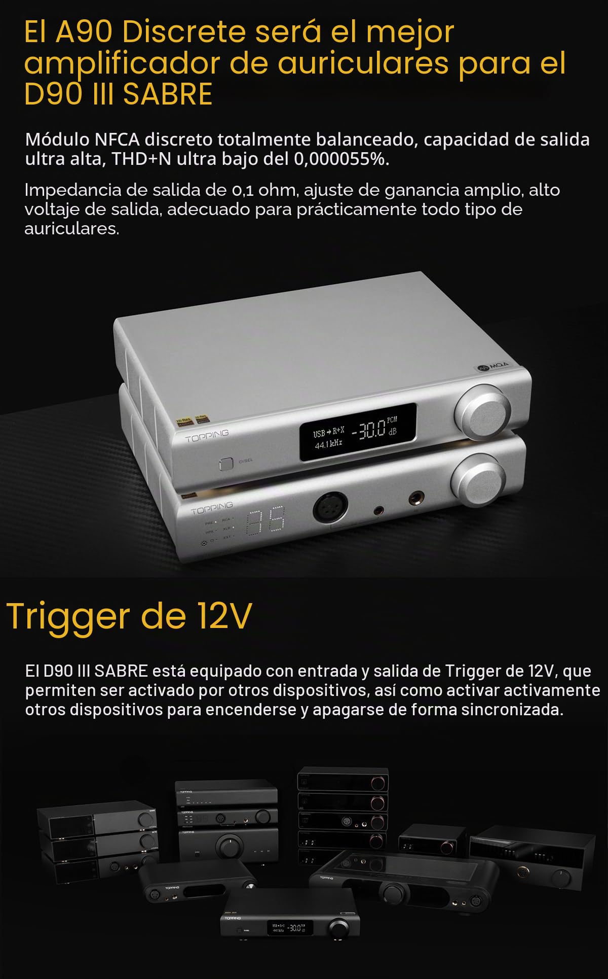 Topping D90 III SABRE MQA Full Balance HiFi DAC Bluetooth 5.1 ES9039SPRO x 2 DSD512 PCM32bit/768kHz USB/Koax/Opt/AES/IIS Decodificador de preamplificador de audio para escritorio