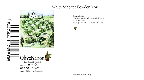 OliveNation Vinagre blanco destilado en polvo, condimento picante para cocinar, hornear, aderezos, polvo de polvo, sin OMG, sin gluten, vegano, 8