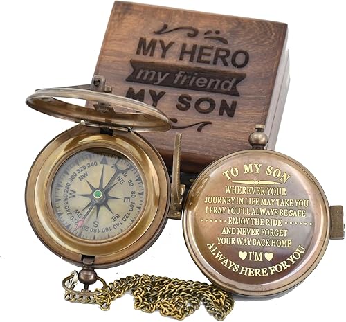 Miniatura 17 de Regalos para hijo mamá y papá, con brújula a mi hijo viene con estuche de cuero de grano de latón náutico – Brújula de reloj de sol personalizado