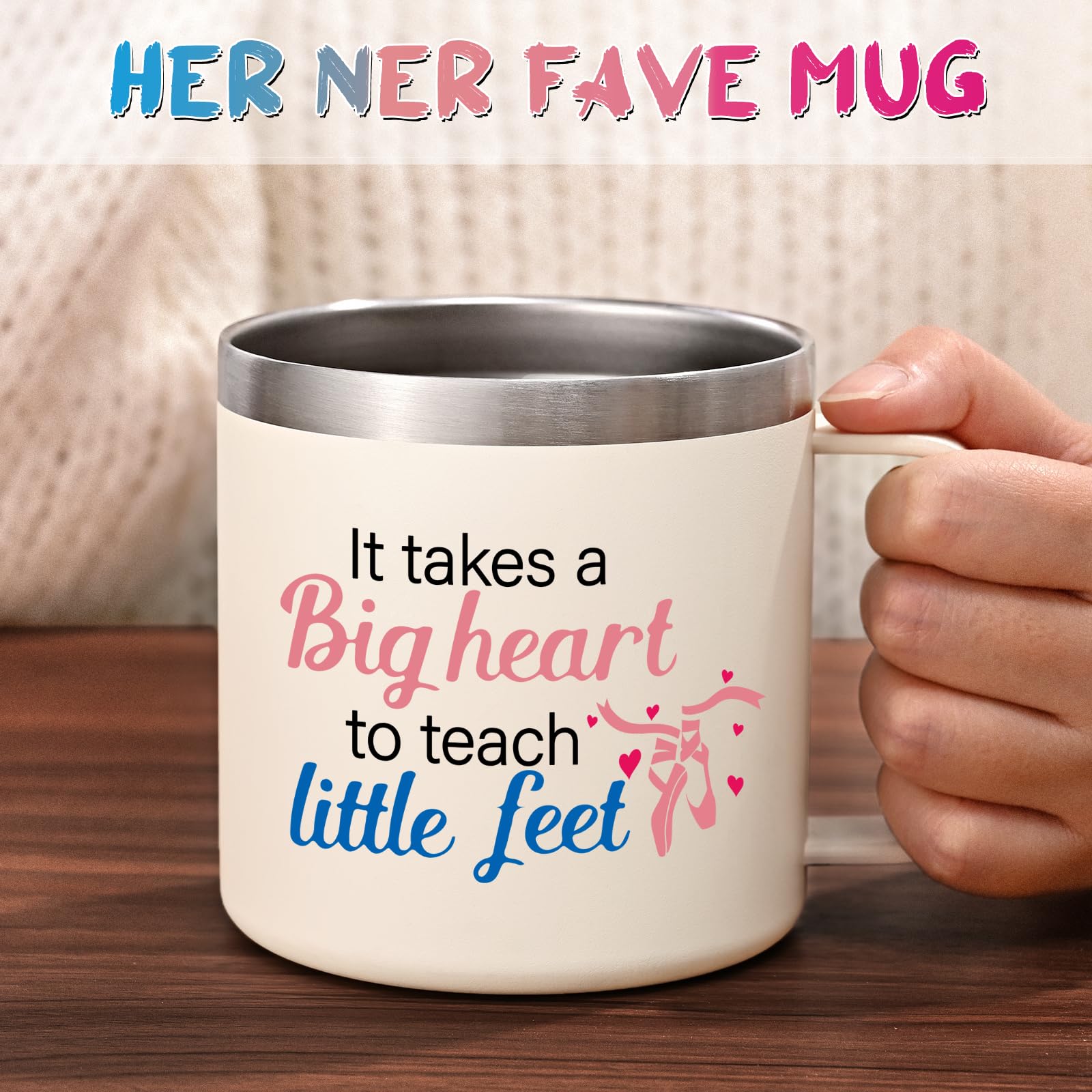 Lifecapido Dance Teacher Gifts, It Takes A Big Heart to Teach Little Feet Coffee Mug, Dance Teacher Appreciation Gifts for Dance Lover, 14Oz Stainless Steel Coffee Mug, Creamy White