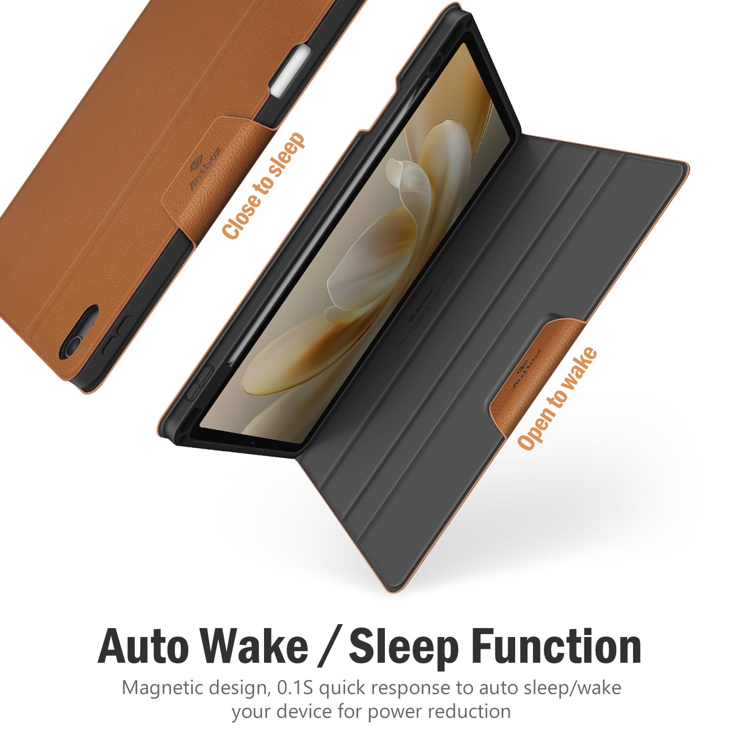 Antbox Schutzhülle für iPad Air 27,9 cm (11 Zoll) M4/M3/M2 (2026/2025/2024), iPad Air 5. / 4. Generation 27,9 cm (10,9 Zoll), veganes Leder mit Stifthalter, Tippwinkel, automatischer Schlaf-/Wachmodus