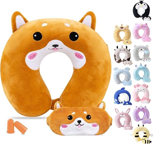 Vista 28 de Almohada de viaje para niños y adultos, bonita almohada para el cuello para viajar, almohada de espuma viscoelástica para avión, almohada para Azul