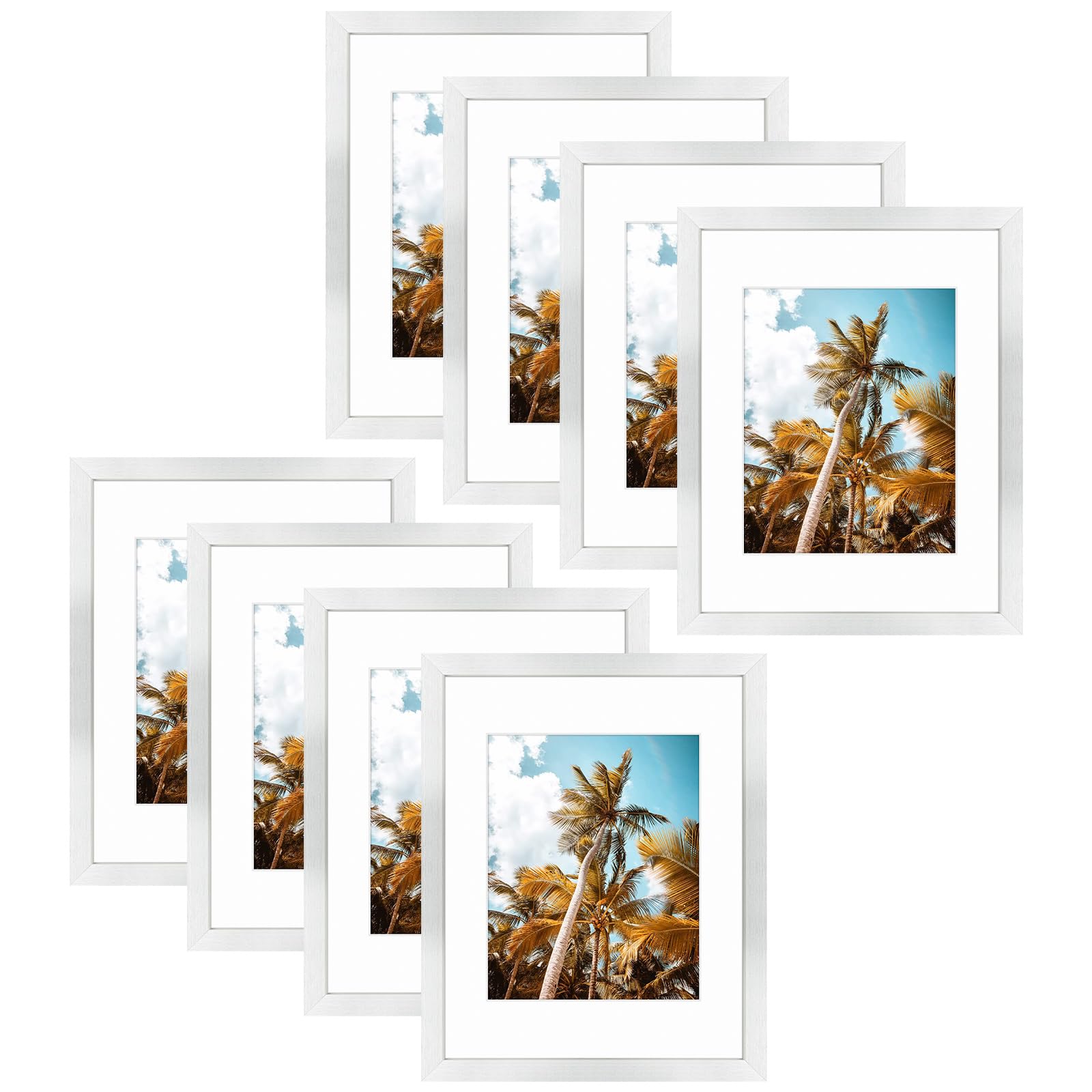 Frametory 8 Pack 11x14 Silver Picture Frame with Real Glass Mat for 8x10