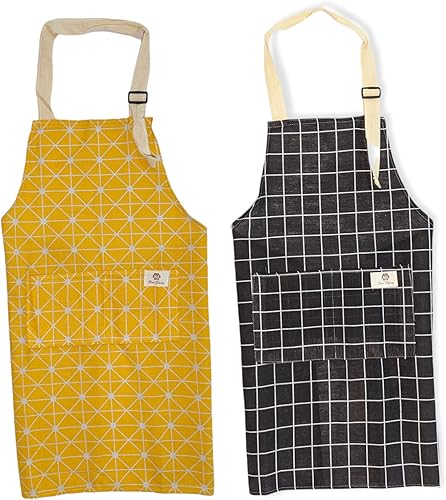 2 Pack Kitchen Cooking Aprons, Adjustable Bib with 2 pockets for MenWomen