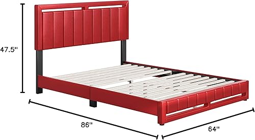 Miniatura 179 de Boyd Sleep Beaumont - Cama de plataforma tapizada con cabecero, base de colchón con 14 soportes de listones de madera, no requiere somier, piel