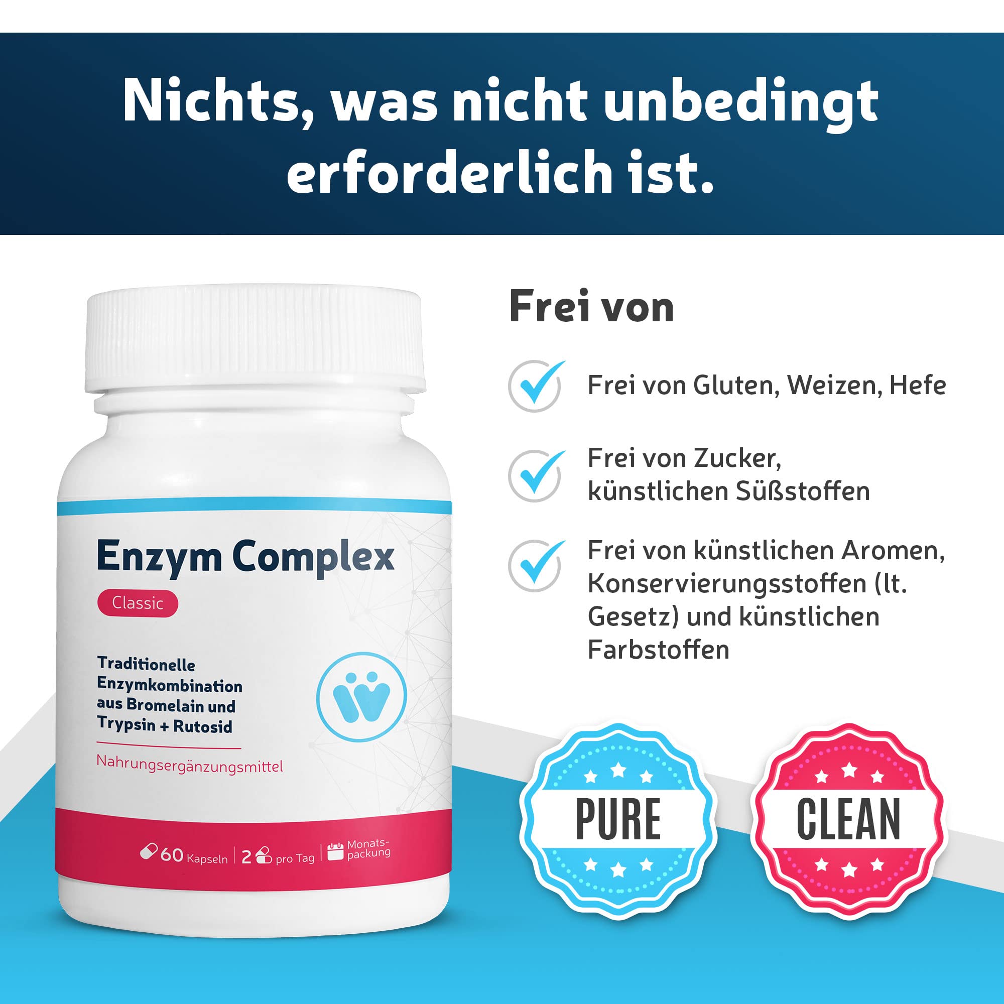 Enzym Komplex Classic - Mit Bromelain Ananas Enzym hochdosiert + Trypsin + Rutosid - Monatspackung mit 60 Enzyme Kapseln - Traditionelle systemische Enzym-Kombination