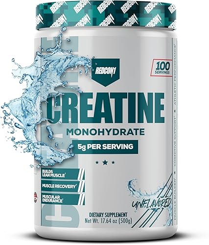REDCON1 Monohidrato de creatina, apto para dieta cetogénica + suplemento vegano antes y después del entrenamiento, creatina en polvo para apoyar la