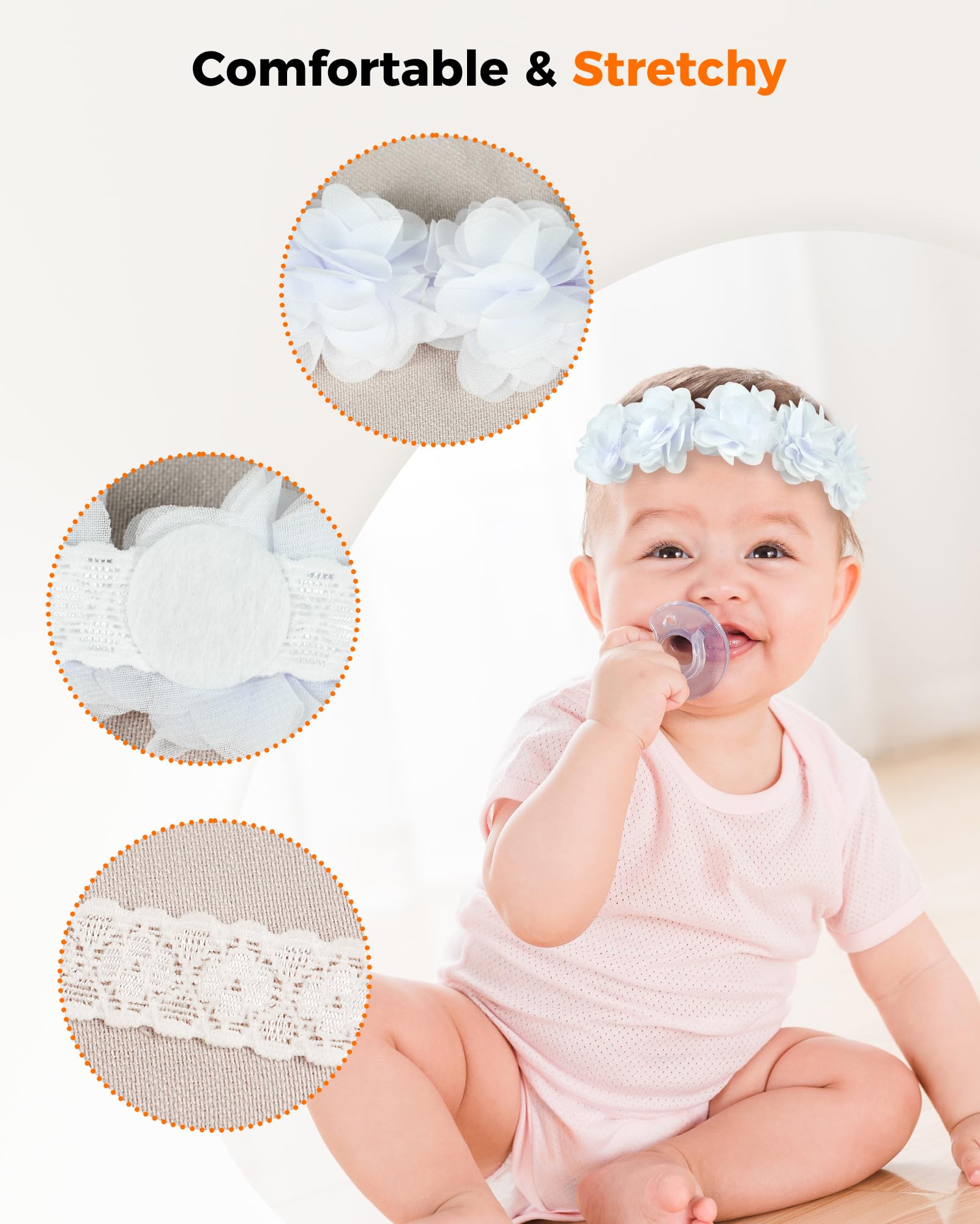 Lot De 2 Bandeaux Bébé Mousseline - Turban Élastique Fleuri Vert Clair 6mois-3ans