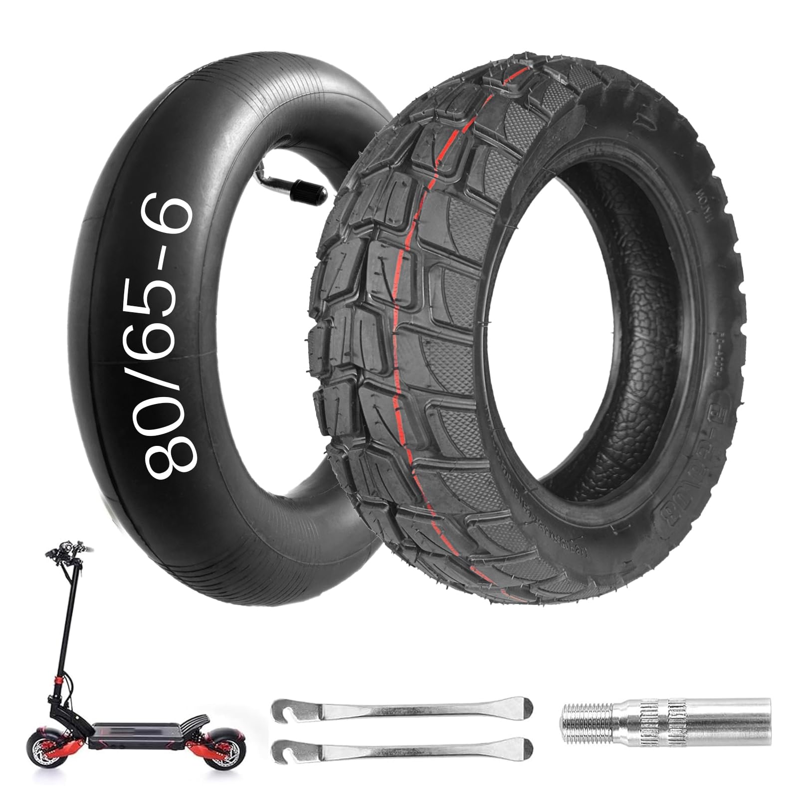 80/65-6 Scooter Tire Electric Scooter 10 inch Tires 255x80 Scooter Tire, 10x3 Scooter Tire [Tire & Inner Tubes] [Thickened] [Non-Slip] [Shockproof] [Bent Mouth Vavle] [Valve Extension and Tire Levers]