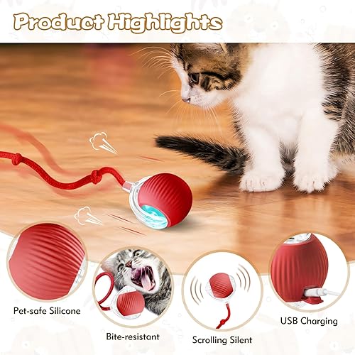 Miniatura 6 de luseyfj - Pelota interactiva para gatos de interior, bola para mascotas, juguete automático mejorado 2025 para gatos adultos aburridos de interior,