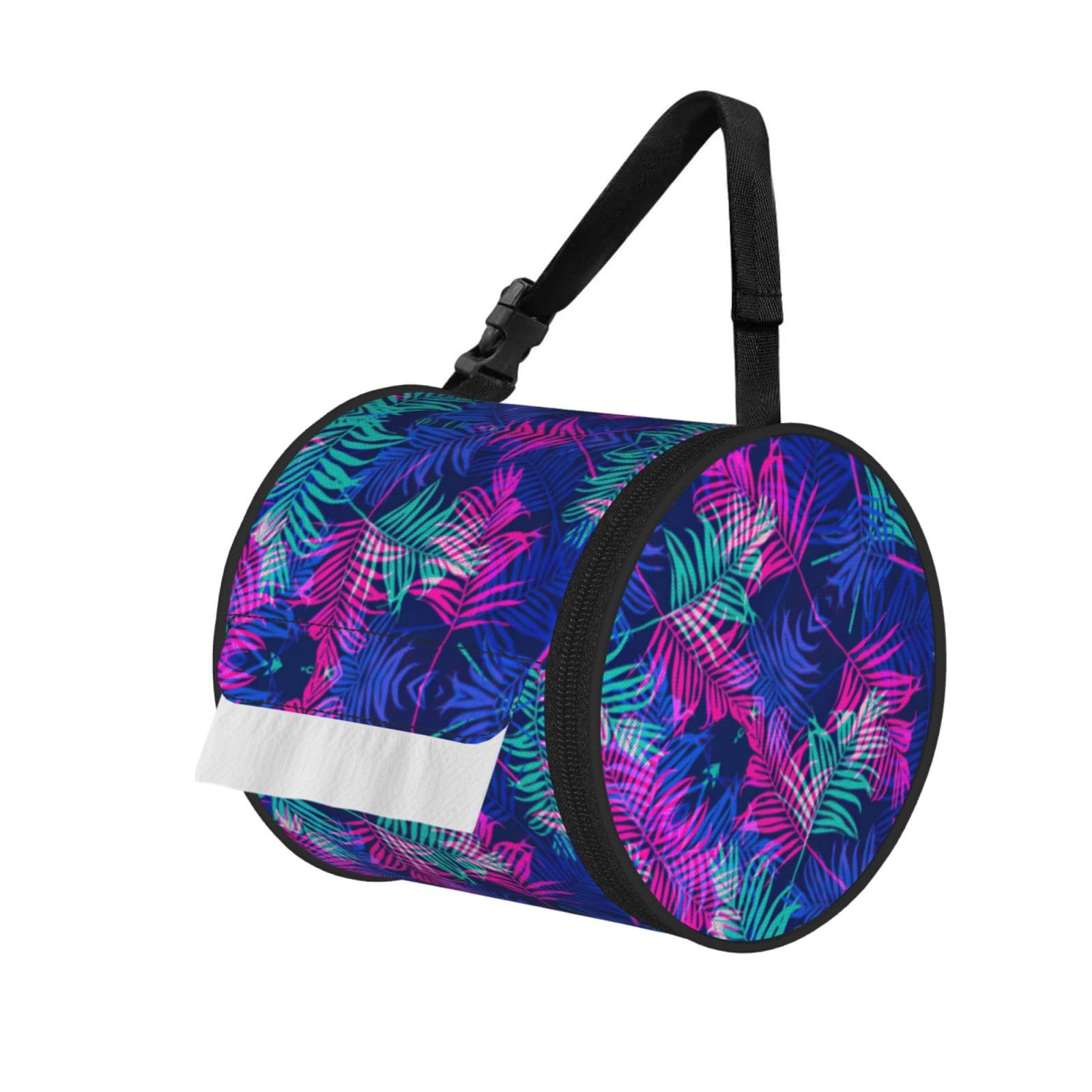 Colorful leaves Printed Roll Paper Carrier Bag, Foldable Oxford Cloth Tissue Case for Camping Hiking Backpack