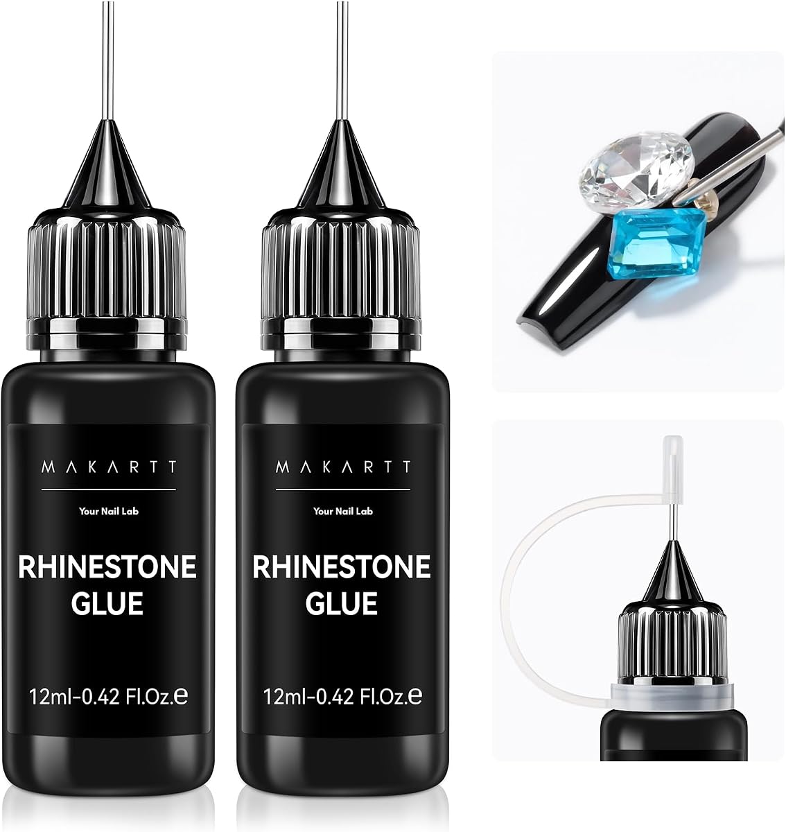 Makartt 2Pcs Rhinestone Glue, Strong Hold 3D Gel Nail Art Nail Gem Glue | UV Cured Nail Glue for Nail Charms and Gems Jewelry Diamond for DIY Manicured at Home Beauty Gifts for Women