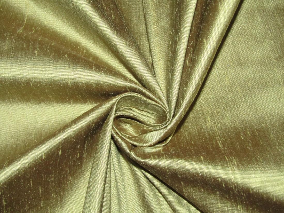 Soie sauvage Dupioni vert olive et marron, tissu de prestige au mètre 137cm