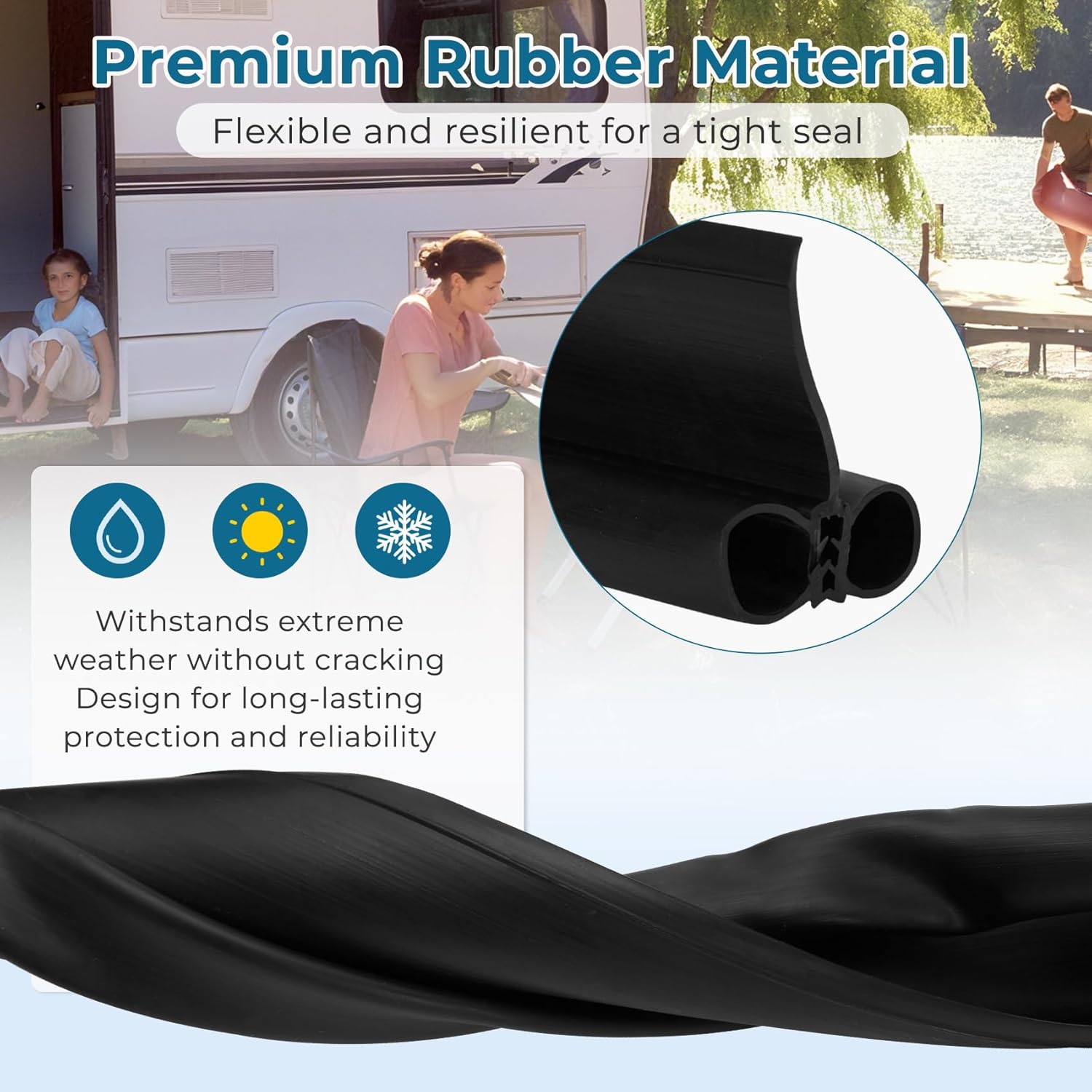 Double Bulb Slide Out Seal, 018-478 RV Double Bulb Camper Slide Out Seal Black Rubber RV Weather Stripping Exterior Wiper, Durable Replacement Window Seal for RVs and Campers(2''x 2.25''x 28 Ft)