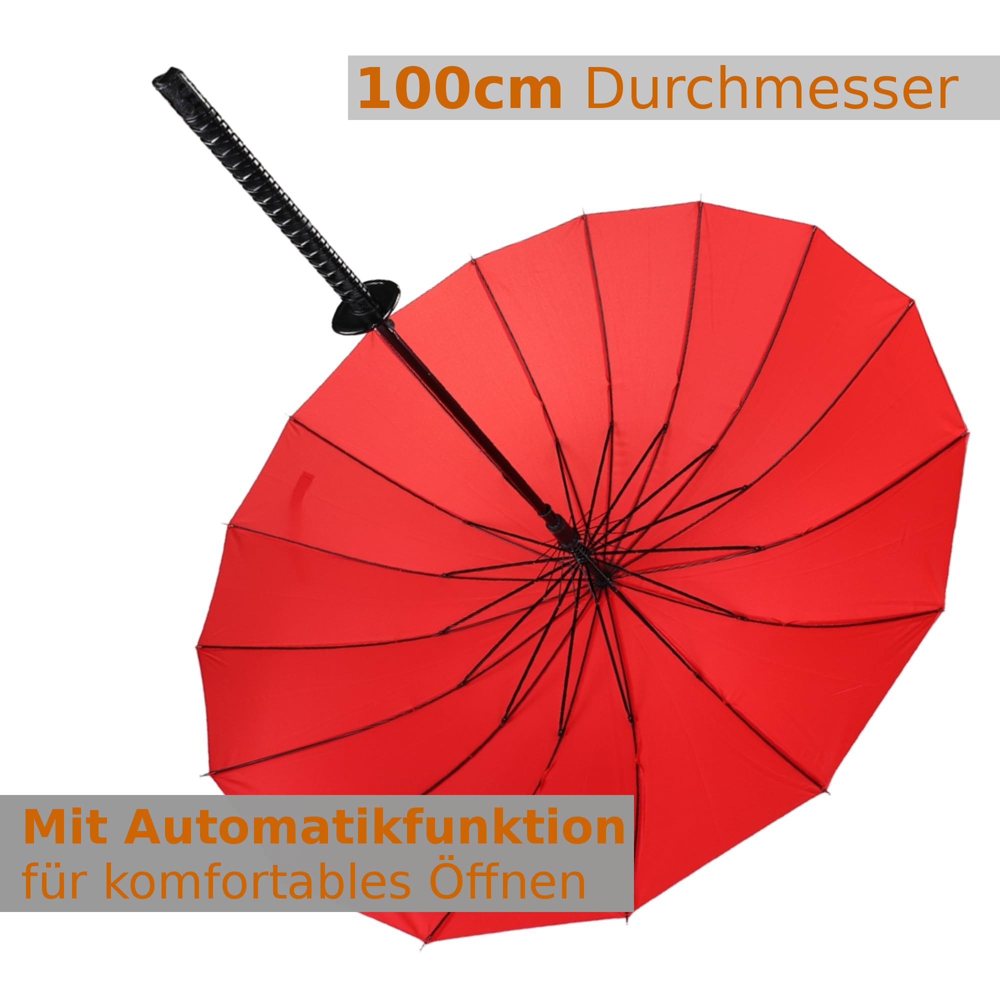 Japanwelt Samurai Katana-Regenschirm Groß I Japanischer Schirm Mit Samuraischwert, Anime Japan Gurt, für Erwachsene & Kinder, 100 cm Durchmesser