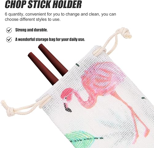 Miniatura 7 de UPKOCH Bolsa de cubiertos con pajita de transporte 6 piezas de pajita reutilizable con cordón, bolsa de cubiertos para cucharas, tenedores