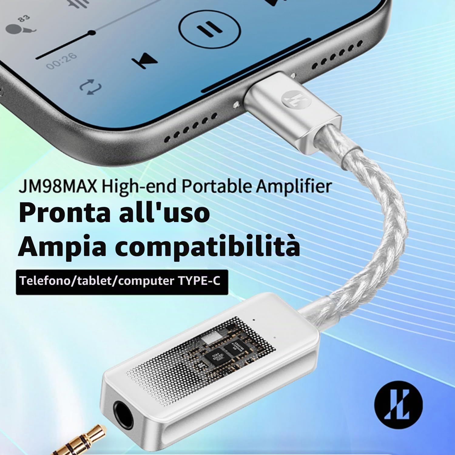 JM98MAX USB-C a 3,5 mm CS43198 SGM8262 DAC amplificatore 195mwW spinta portatile Hi-Res audio decoder amplificatore per iPhone, Android, Samsung, Pixel, Galaxy DSD Supporto