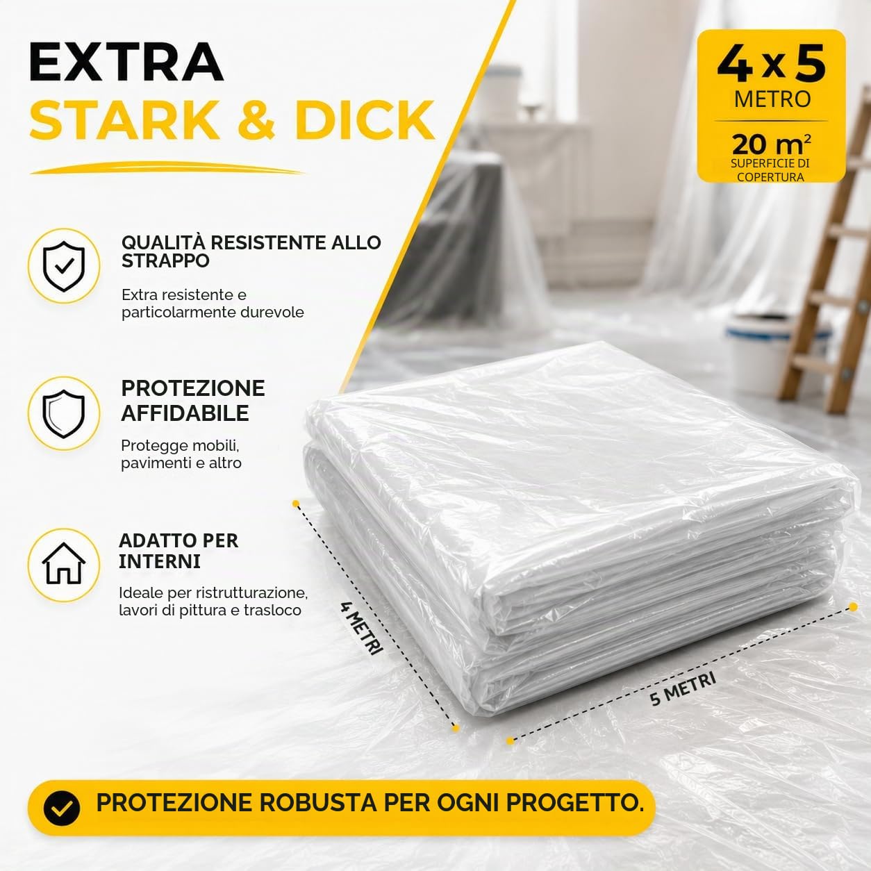 Telo Protettivo Extra Resistente Trasparente 6x4x5m 160m² Pittura Ristrutturazioni Traslochi Made in Europe