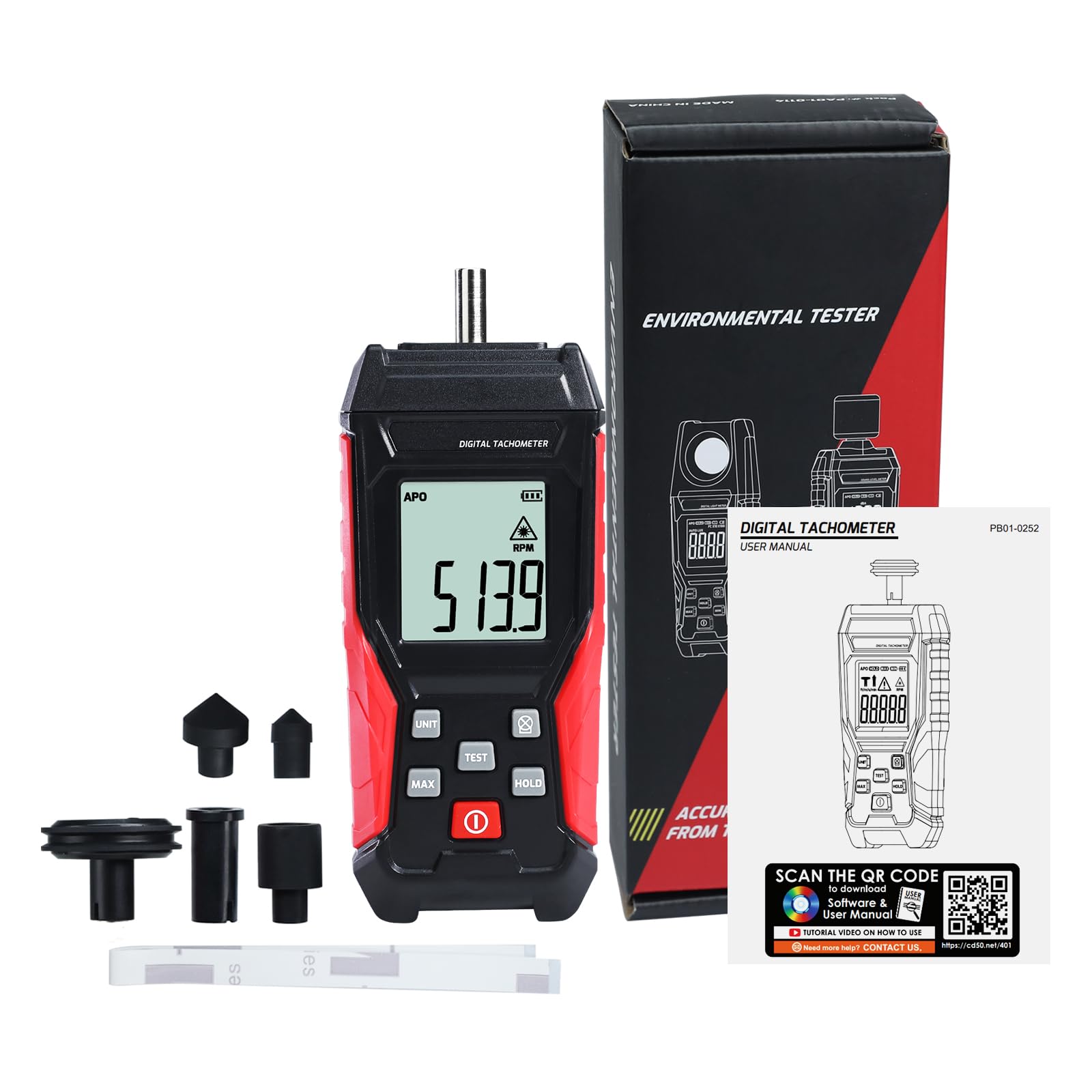 Tachimetro Digitale 2-in-1 con Sensore Laser a Non Contatto (3~99999 RPM) e Modalità a Contatto (3~19999 RPM) - Misuratore di Giri Professionale con Funzioni MAX/MIN/HOLD, Portatile per Motori Auto