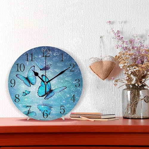 Miniatura 2 de Reloj de pared de mariposa azul silencioso sin tictac operado redondo fácil de leer en casa oficina escuela reloj