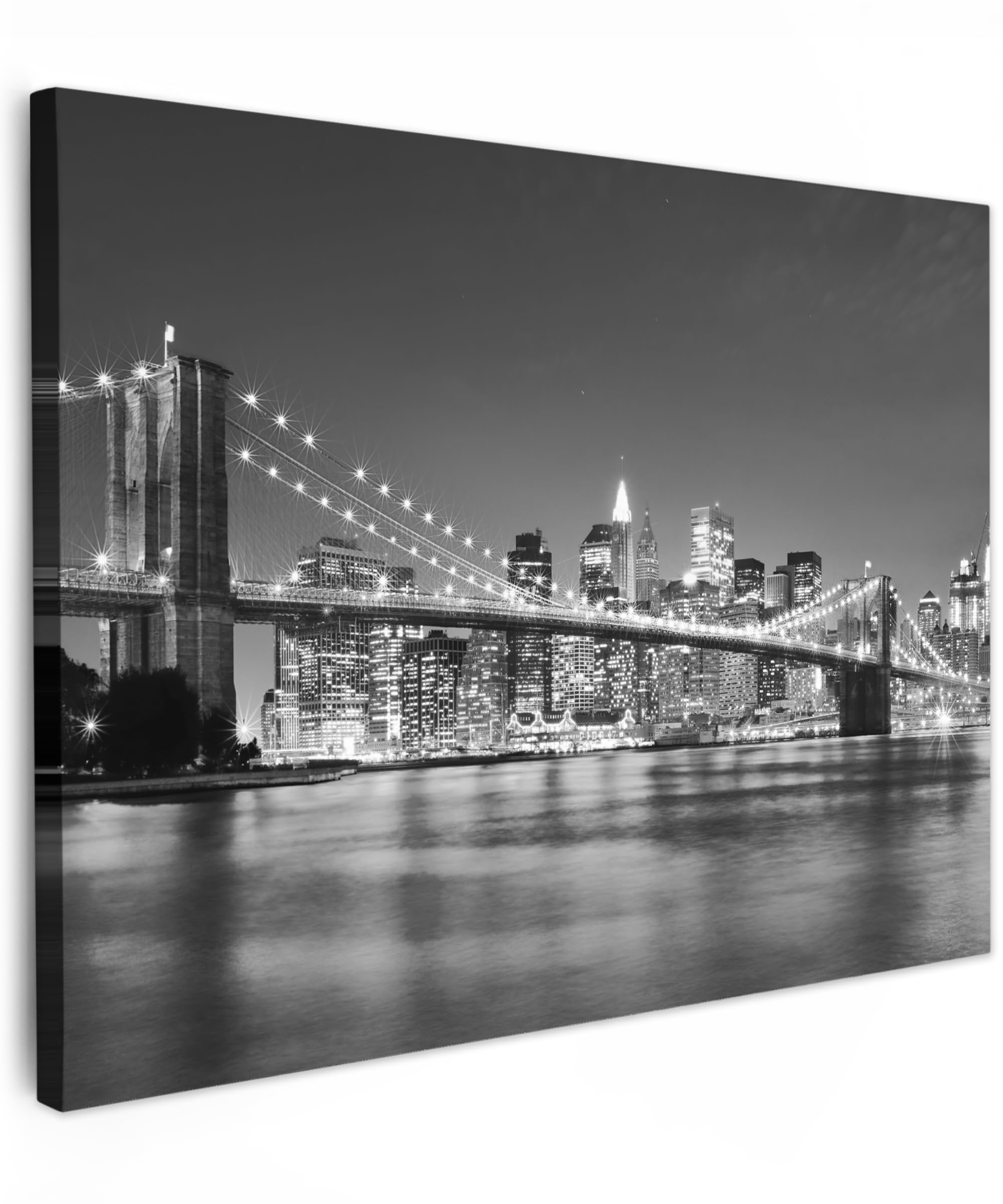 Muchowow New York - Black And White Muchowow© Canvas Wall Art 31"X24" / 80X60 Cm Decor Hanging Pictures For Living Room Canvus Artwork Deco Walls New York - Bridge - Brooklyn - Black And White - Architecture
