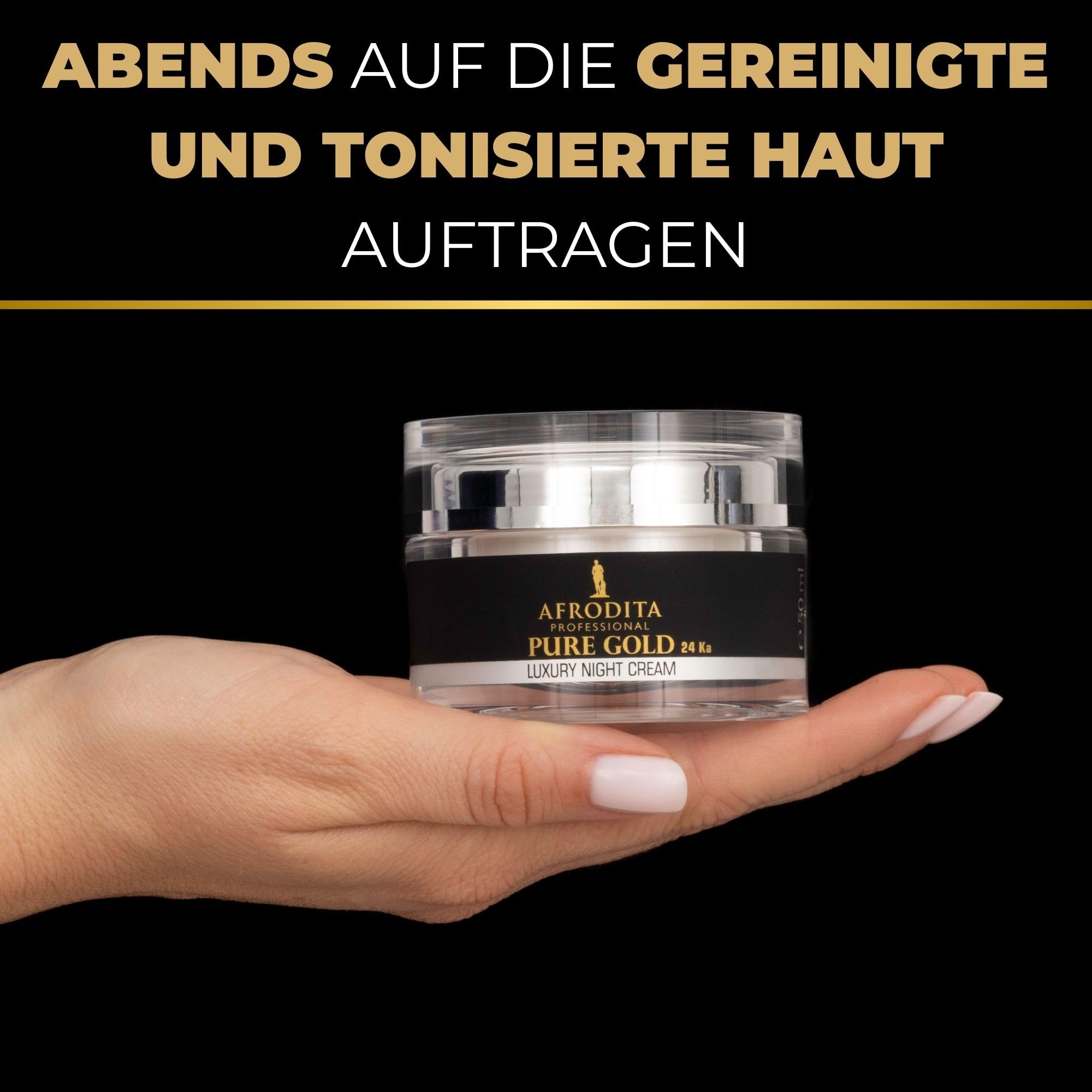 Afrodita Professional Pure Gold 24K Luxus Nachtcreme, Anti-Falten Gesichtscreme für reife trockene bis normale Haut, 50 ml, nährende 24 Karat Gold Pflege für glattere straffere Haut