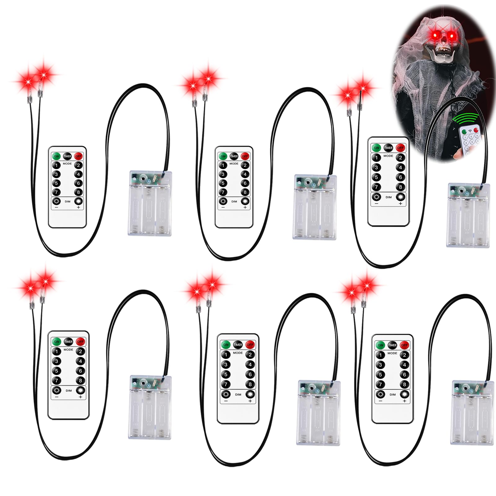 6 PCS Halloween LED Glowing Light Up Eyes for Masks,Skulls,Skeleton,Costume Cosplay Pumpkin,Tombstones,Timer & 8 Modes Halloween Horror Decoration LED Red Eyes for Indoor Outdoor(Battery Not Included) — image 1