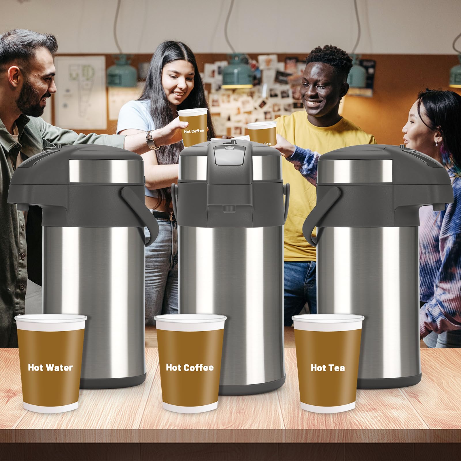 Cafetière isotherme à pompe de 4 l - En acier inoxydable - Double paroi - Avec mécanisme de pompe - Carafe à café pour 24 tasses - Argenté