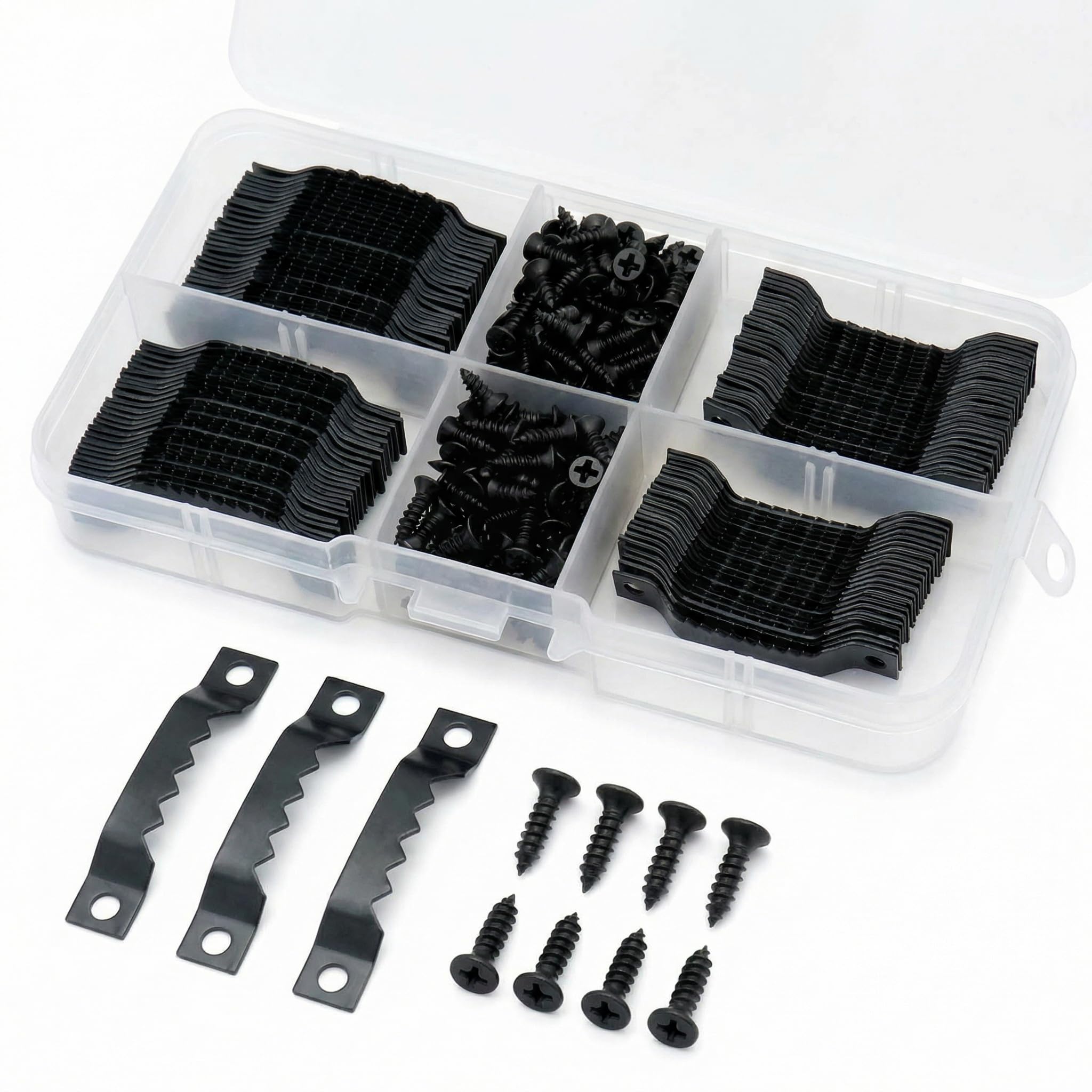 QWORK® 300 Set Picture Hooks with Screws , Sawtooth Picture Hanger , Picture Frame Hooks , with Box , Black