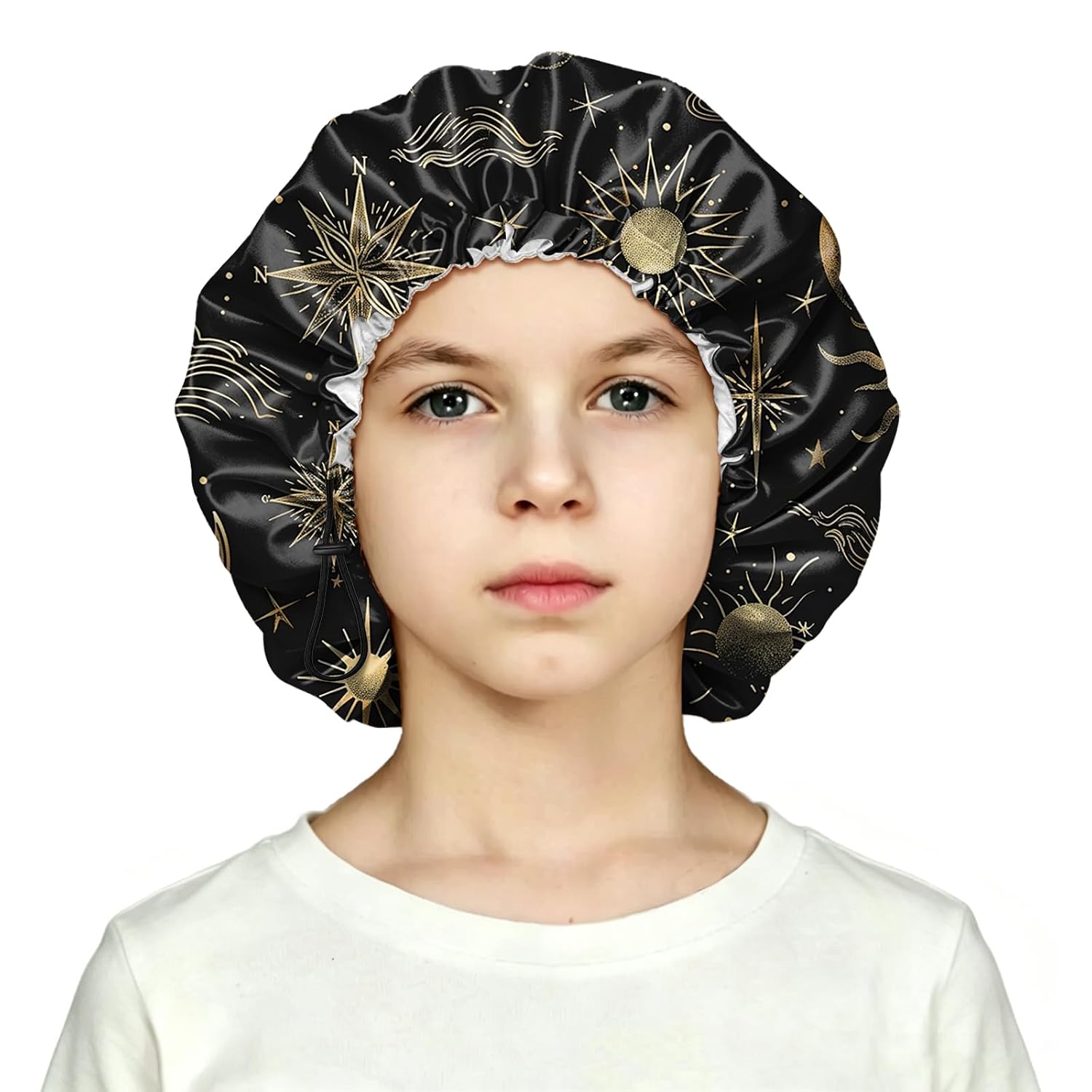 Kids Shower Cap Reusable Waterproof Adjustable Double Layer Elastic Dry Hair Bathing Caps Cute for Girls Boys-Pink Bowknot