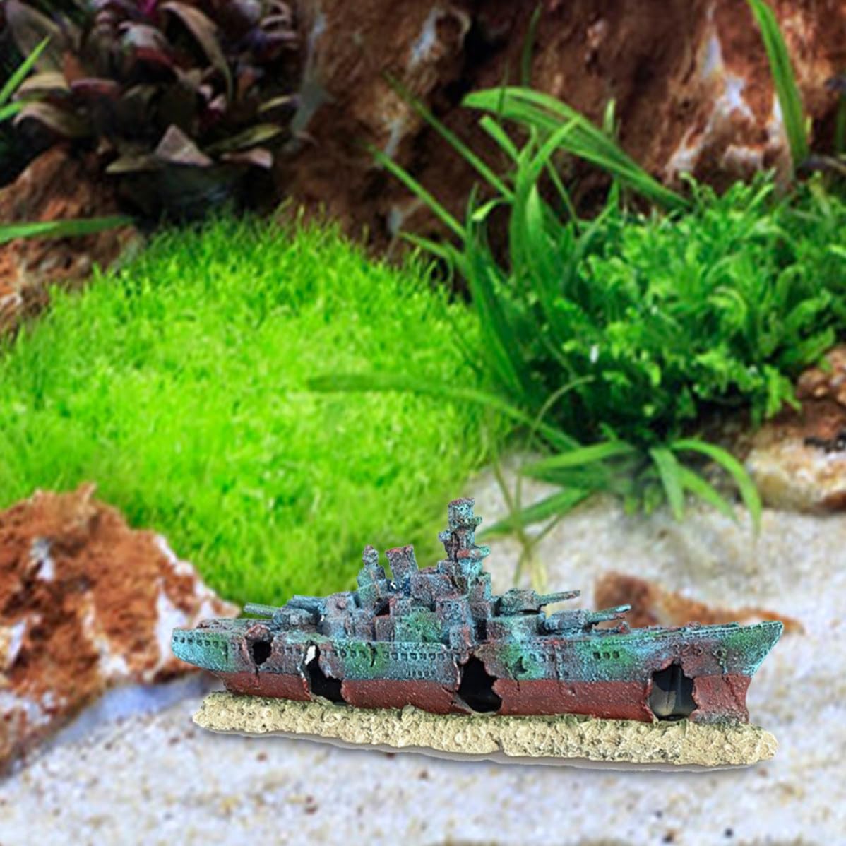 Cabilock Aquarium Kreatives Gesunkenes Boot Schiffswrack aus Kunstharz Dekoration als Sicheres Fischversteck für Verschiedene Aquarium Themen und Fischarten