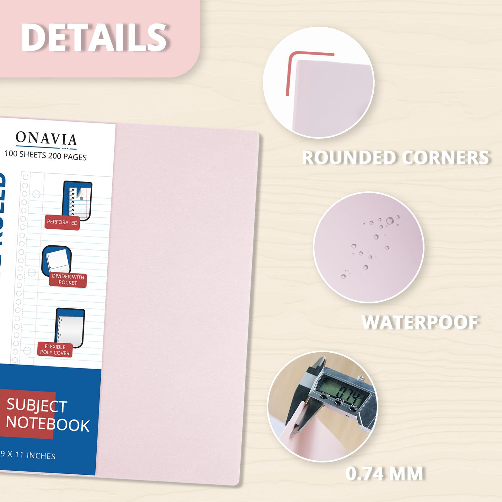 ONAVIA Quaderno a spirale, 1 soggetto, confezione da 12, a righe, 22,9 x 28,9 cm, 100 fogli, impermeabile, per insegnanti, studenti, colori assortiti