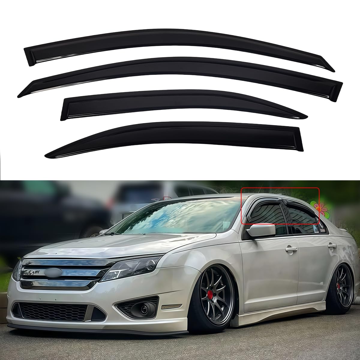 Window Visors for 2006-2012 Ford Fusion & 2007-2012 Lincoln Mkz,Rain Guards Sun Shields Window Deflector,Tape-On Style,4PCS