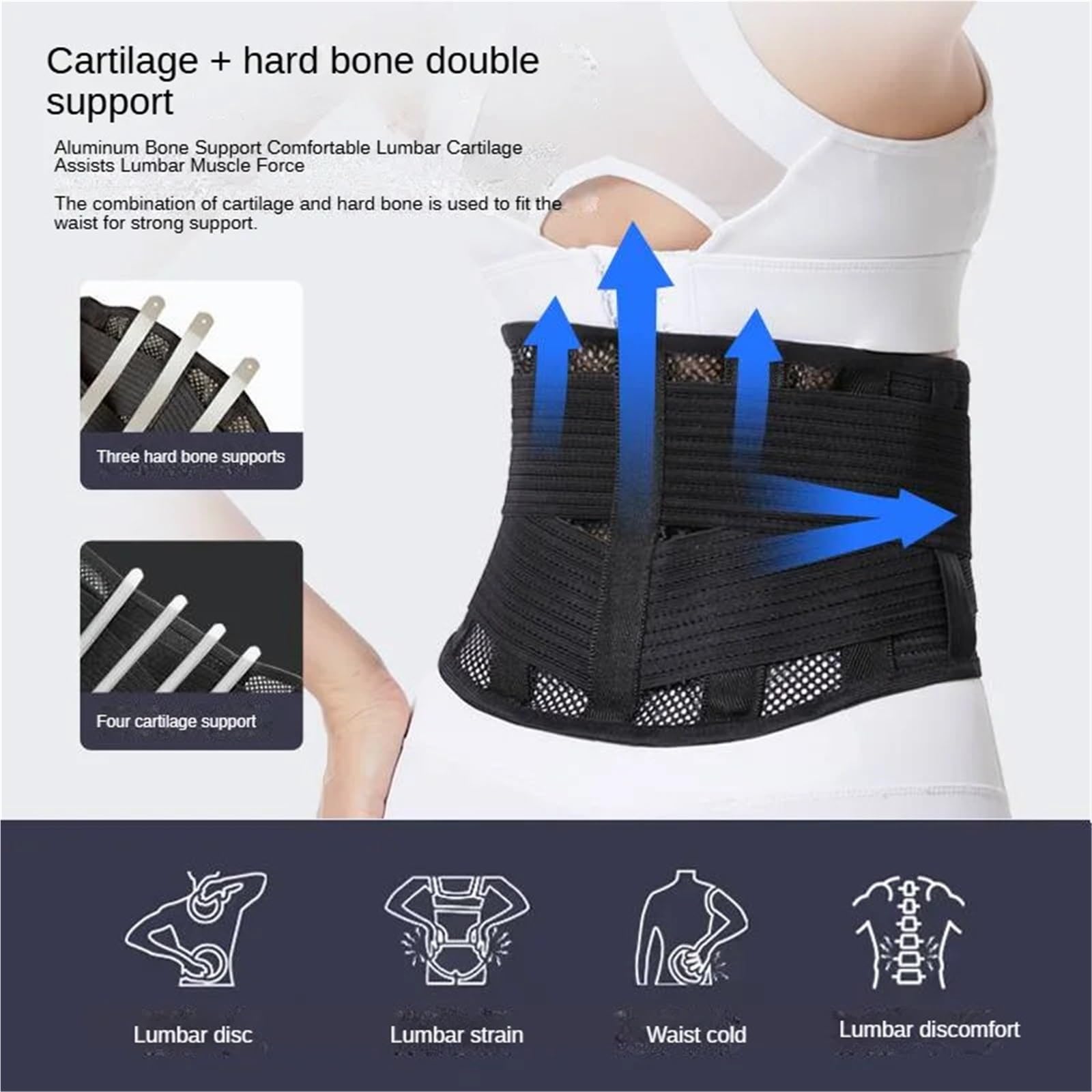 Fascia Lombare Supporto Cintura di supporto lombare traspirante con cinghie regolabili for la parte inferiore della vita(M)