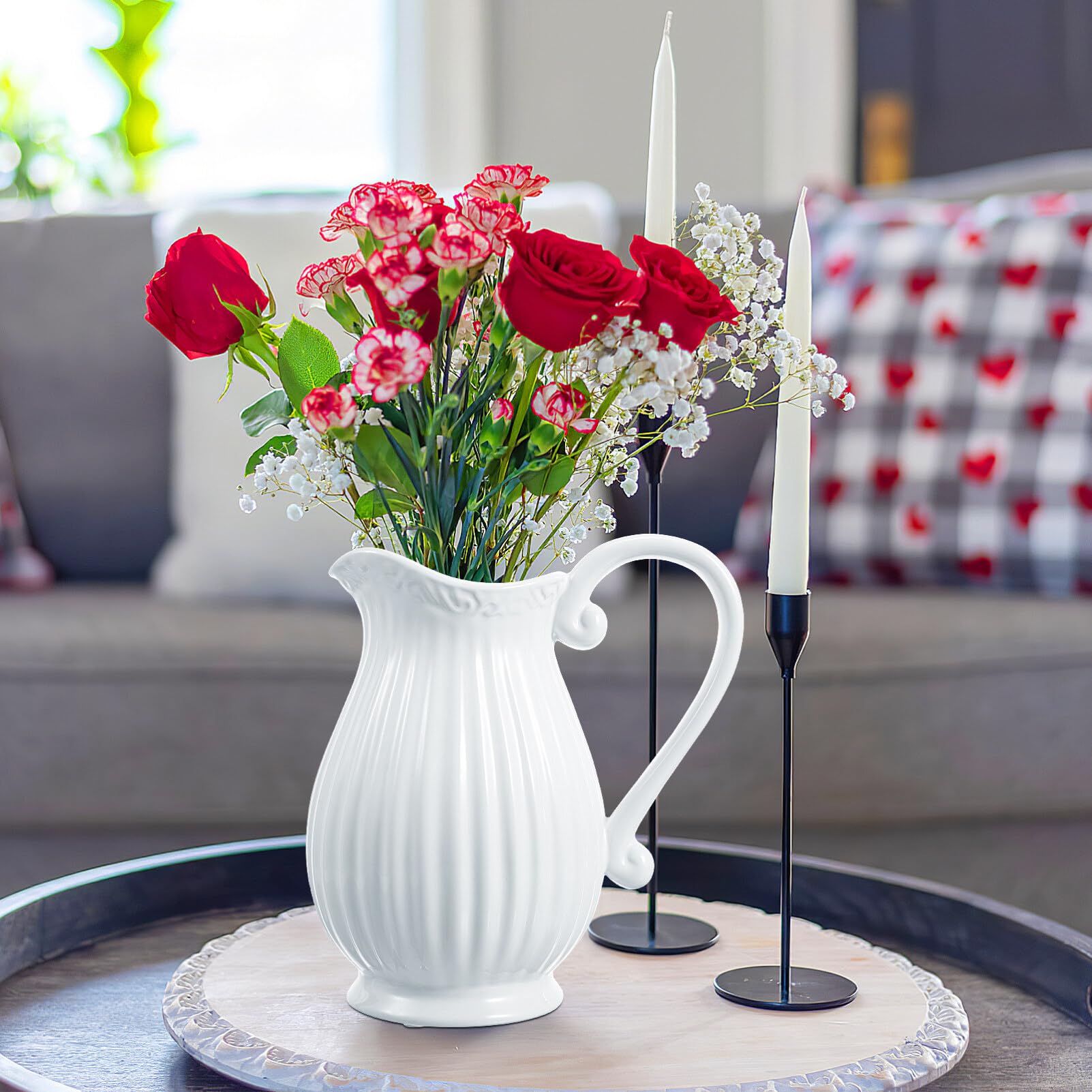 Weiße Keramik-Krugvase - Rustikales Porzellan Für Getrocknete Blumen Ideal Für Bauernhaus Dekoration Minimalistisches Design Für Zuhause 20X17Cm