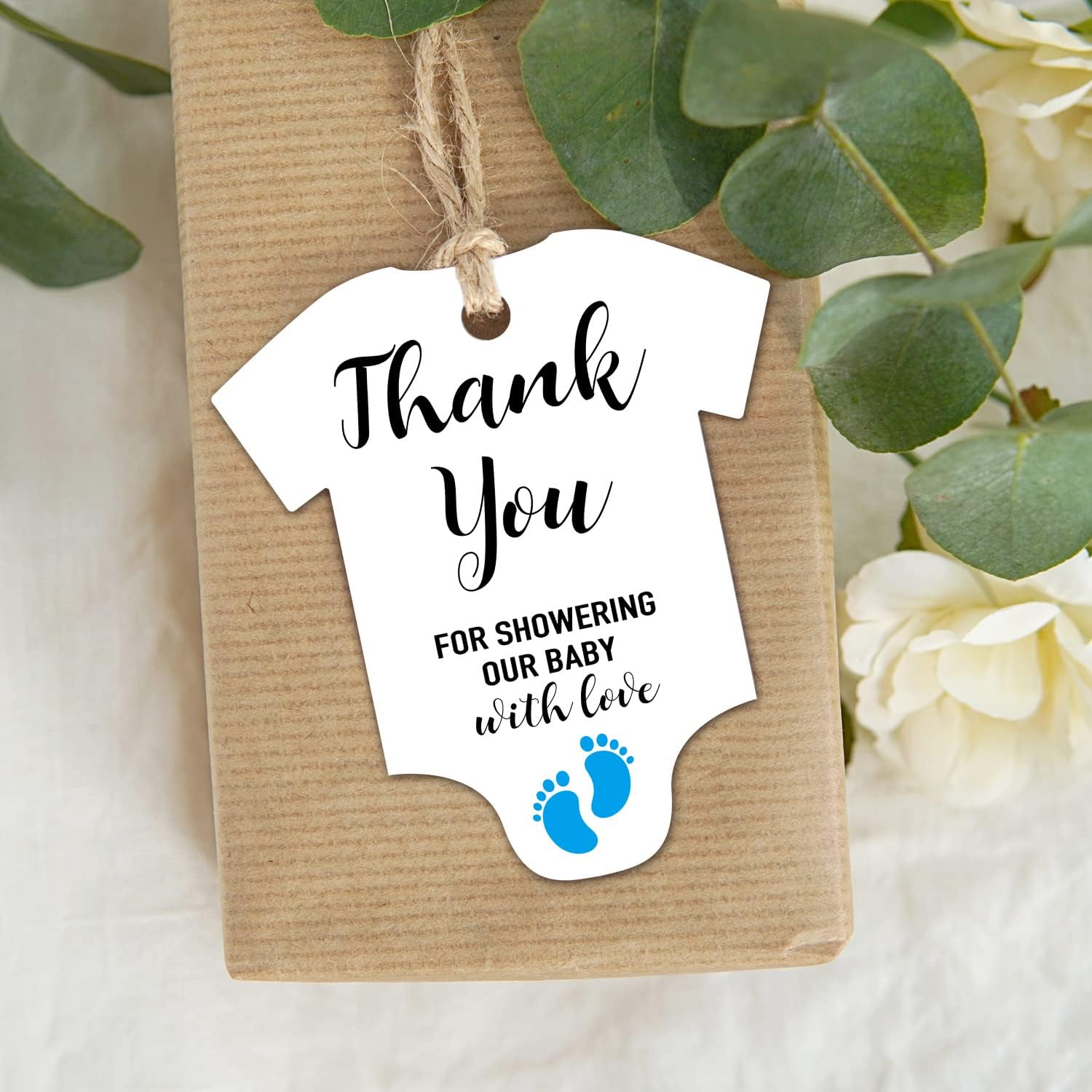 Blue Little Feet Baby Shower Favor Tags - Pack of 50, Including Onesie and Thank You Tags - Image 2