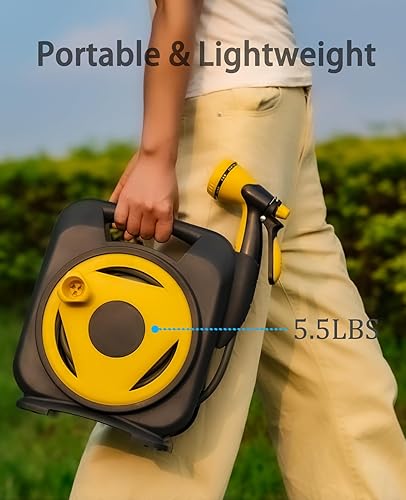 Miniatura 6 de Manguera de jardín con carrete, manguera de agua expandible de 50 pies con boquilla de 8 patrones, ligera y flexible para jardinería, lavado de