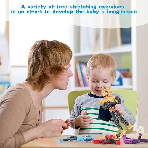 Miniatura 6 de Juguete robot telescópico con ventosa, 4 piezas novedosos juguetes de ventosa para niños, juguetes divertidos para ansiedad, tubos de estallido,