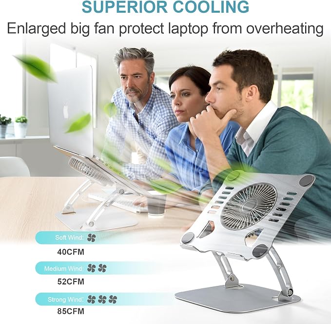 Base para laptop con ventilador ajustable y soporte ergonómico miniatura 3