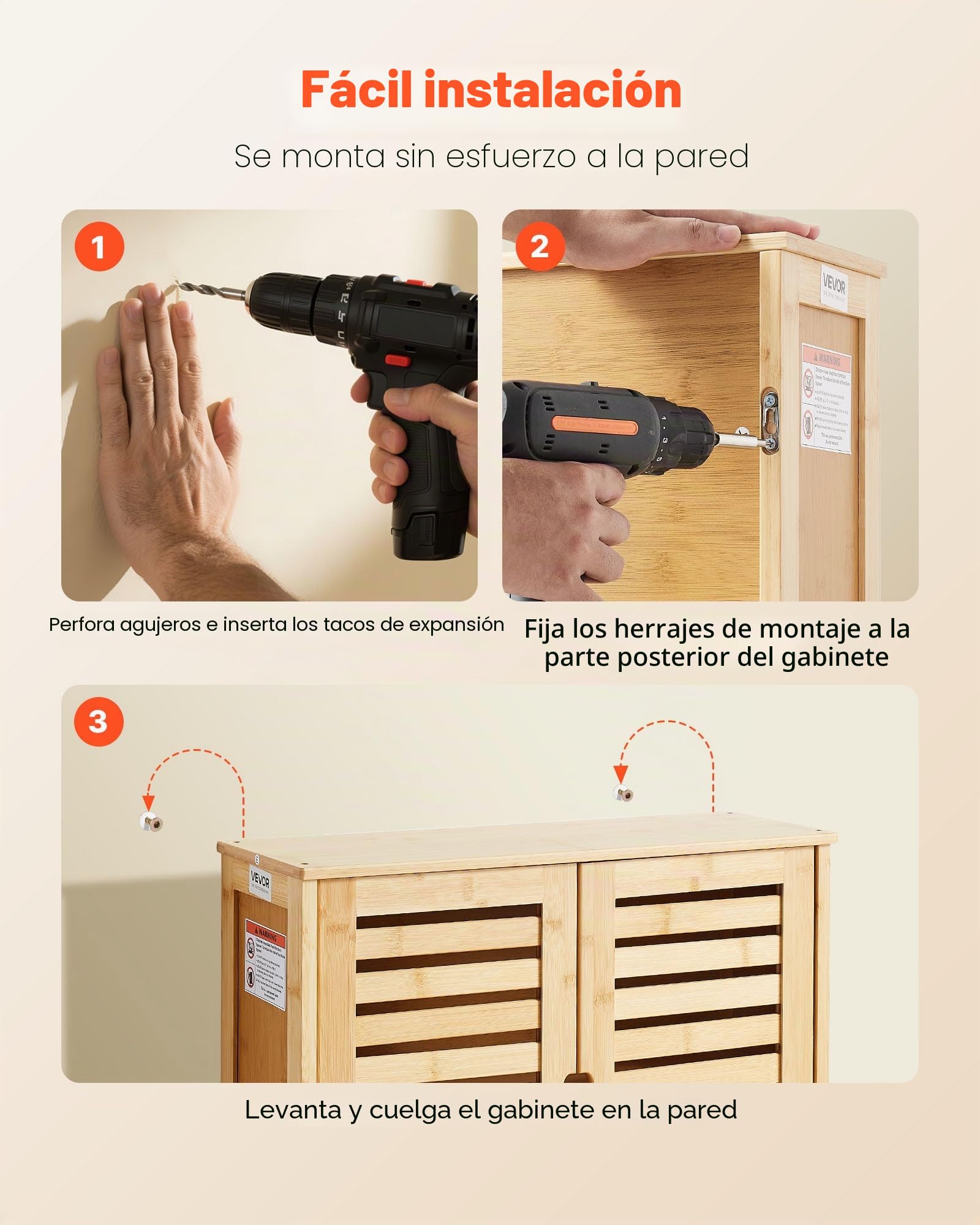 VEVOR Armario de Pared para Baño con 2 Puertas y Estantes Ajustables, Ideal para Colocar sobre el Inodoro, con Compartimento Abierto para Cocina y Baño, Fácil de Instalar, 590 x 210 x 666 mm