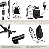 tectake® Fauteuil Oeuf Suspendu Chaise hamac Balancoire Cocooning Confortable Pliable Résistant, Fauteuil Relax avec Structure en Acier & Coussin Épais - 5