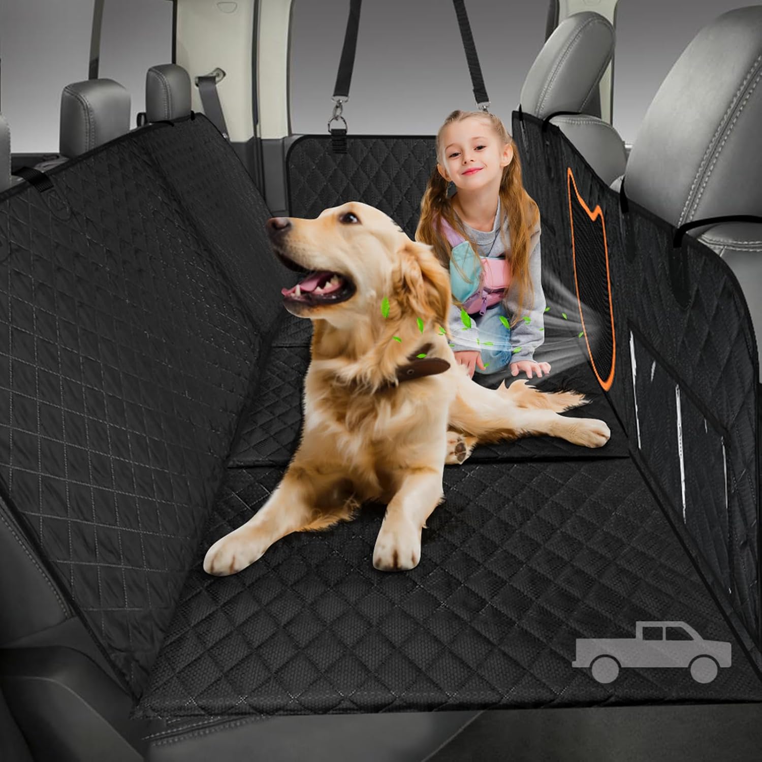 XL Dog Backseat Extender for Trucks - Hard Bottom 400lbs Load, Heavy-Duty Backseat Dog Hammock, Non-Slip & Waterproof Dog Seat Cover for F150, RAM1500, Silverado
