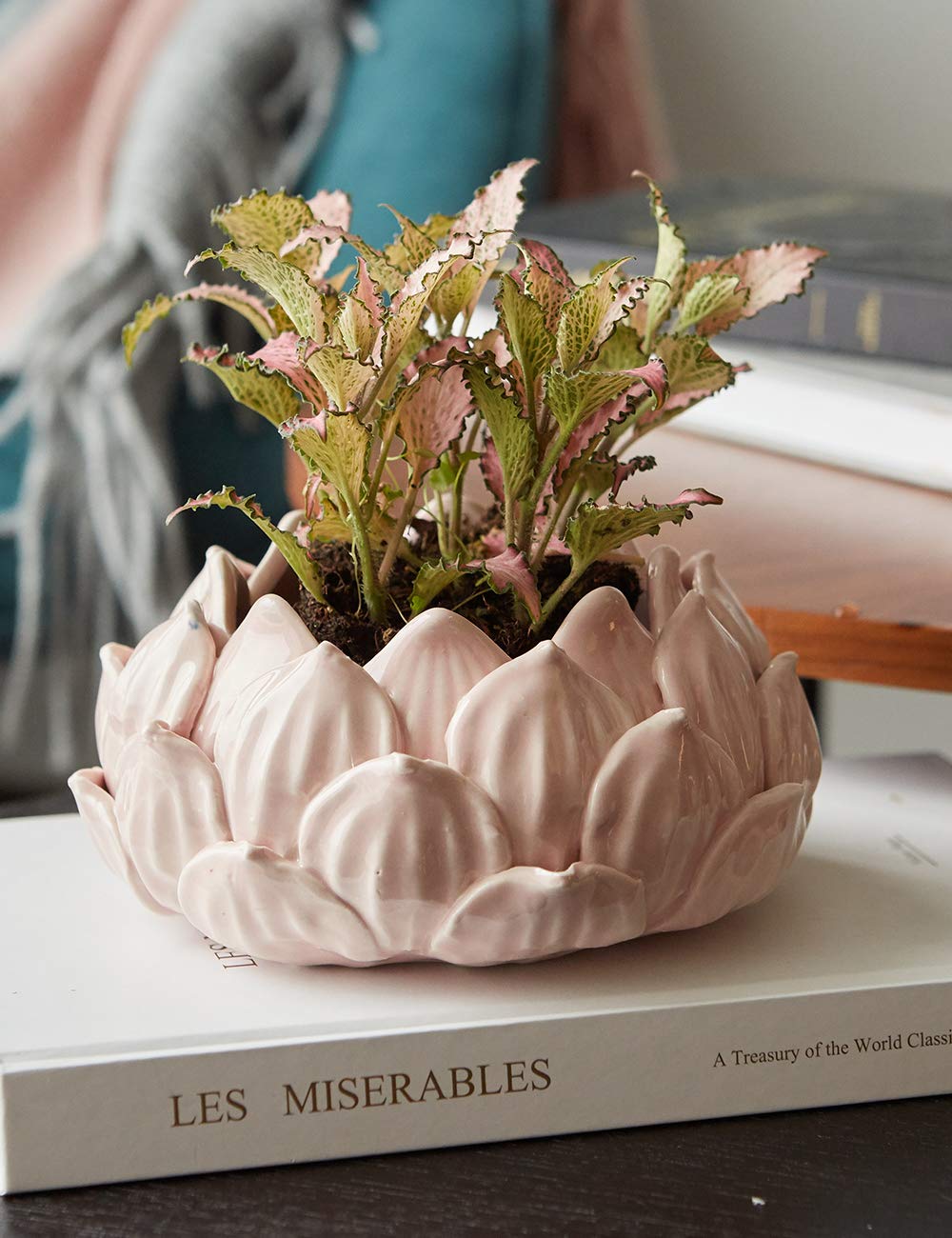 SEINHIJO Ceramica Vaso per Fiori Succulento Regali Statuetta Fiori Scultura Figurina Animale Statua Moderna Decorazione Arte Casa Ornamento Soprammobili Rosa 15cm