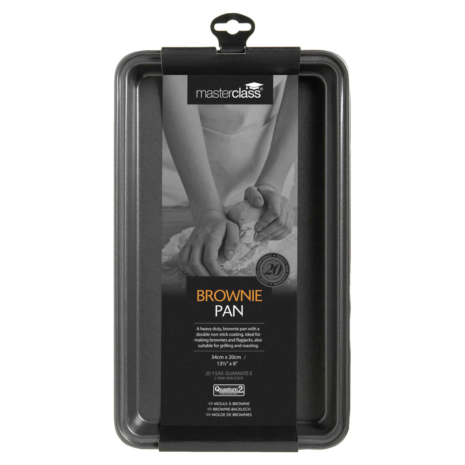 MasterClass Lata para Brownie con PTFE, PFOA y BPA Libre Antiadherente, Robusto Acero al Carbono de 1mm de Espesor, 34 x 20cm Bandeja Rectangular para Hornear